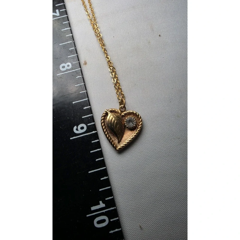 Gold Heart Pendant with Clear Gem and 18